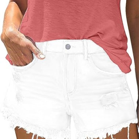 Women's Ripped Mid Waisted Denim Shorts with Pockets